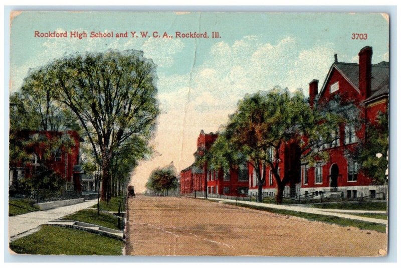 1910 Rockford High School YWCA Exterior Building Rockford Illinois IL Postcard