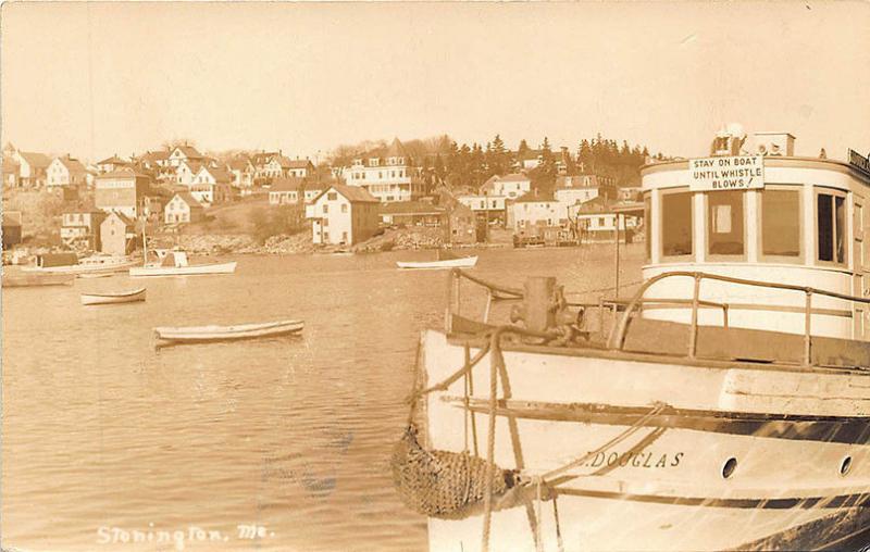 Stonington ME Douglas House Boat Harbor View Real Photo RPPC Postcard