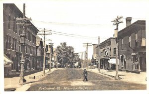 Morrisville VT Portland Street Drug Store Clock Storefronts Old Cars RPPC