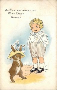 Whitney Little Boy with Bunny in Bonnet Dressed Animals Vintage Postcard
