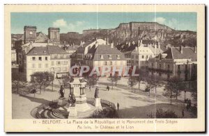 Old Postcard Belfort Place de la Republique and the Monument to the Three Ste...