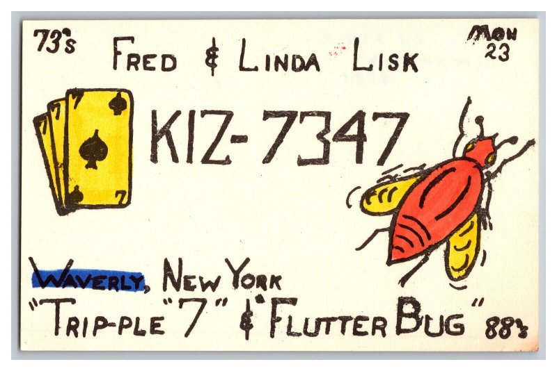 Postcard QSL CB Ham Radio Amateur Card From Waverly New York KIZ-7347 