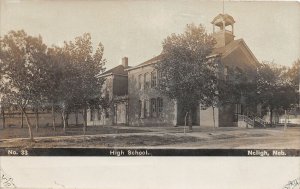 H38/ Neligh Nebraska RPPC Postcard 1908 High School Building