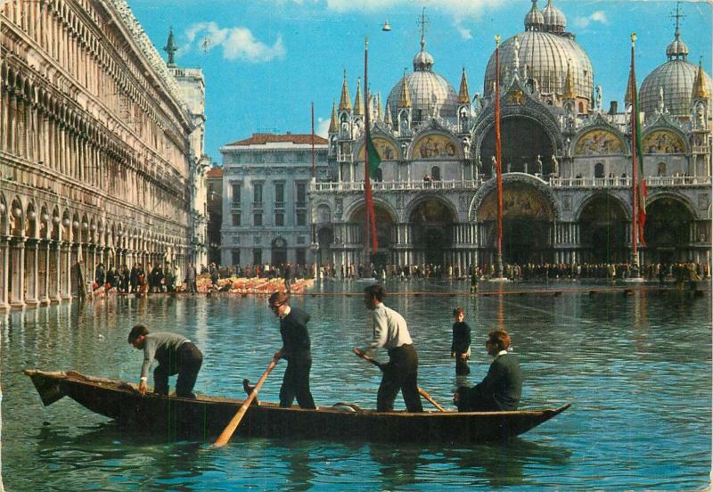 Italy Venice exceptional high tide on S. Mark Square gondola