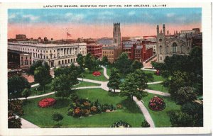 VINTAGE POSTCARD LAFAYETTE SQUARE AND SURROUNDING GARDENS NEW ORLEANS LA POSTED