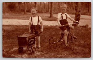 RPPC Netherlands Children Tricycle Dutch Post Office Wagon Toy Postcard F29