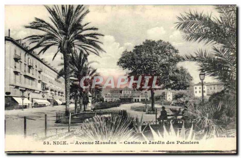 Old Postcard Nice Avenue Massena and Casino des Palmiers Garden