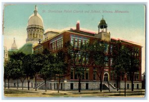 1914 St. Stanislaus Polish Church School Exterior Winona Minnesota MN Postcard