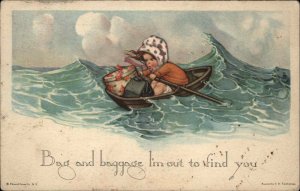 Charles Twlevetrees Little Girl Rowing Boat High Seas c1920 Postcard
