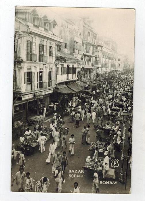112  India Bombay 1960´s  BAZAR Stores, Street Vendors RPPC   Air Mail Stamps