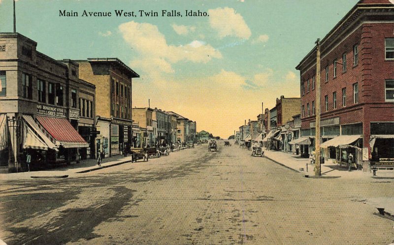 Twin Falls ID Main Ave. Shoe Store Dentist Storefronts Postcard