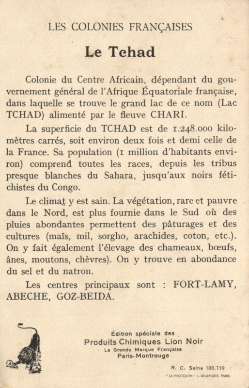 chad tchad, Natives, Hunting Hunters, Map (1920s) Trade Card