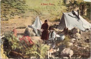 A Desert Scene CA Man Woman Tent RPO Los Ang & San Diego Postcard F29