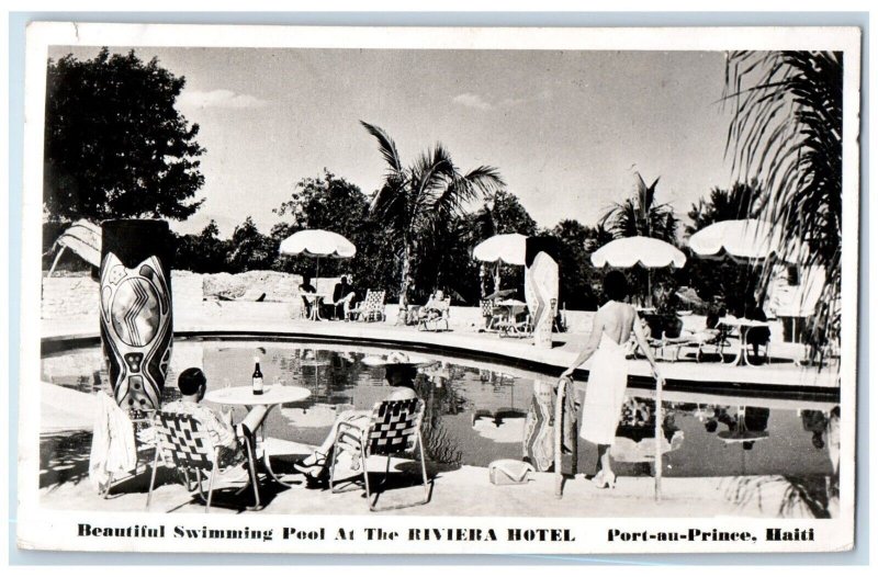 c1950s Riviera Hotel Swimming Pool View Port-au-Prince Haiti RPPC Photo Postcard 