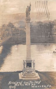 Warren Pennsylvania Soldiers and Sailors Monument Real Photo Postcard AA14447