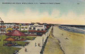 Myrtle Beach SC, 1930's Linen, Boardwalk, AMUSEMENT PARK, Carousel, Billiards