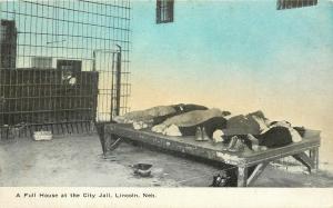 c1907 Postcard; Inmates Sleep Side By Side on Wooden Bed, Lincoln NE City Jail