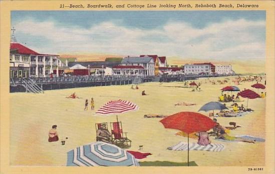 Beach Boardwalk And Cottage Line Looking North Rehoboth Beach Delaware 1954