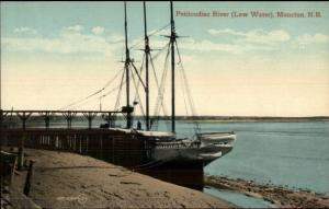 Moncton NB Petitcodiac River at High Water Ship at Dock c1910 Postcard #2