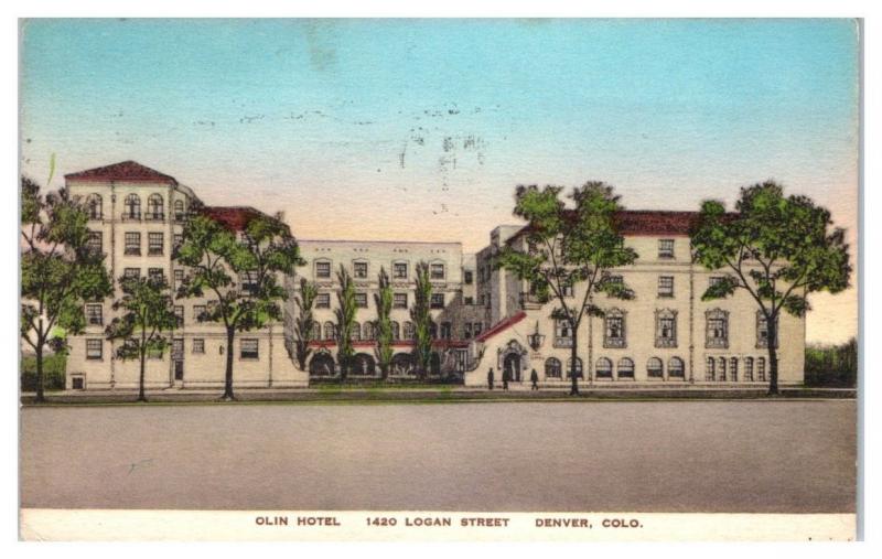 1939 Olin Hotel, Denver, CO Hand-Colored Postcard