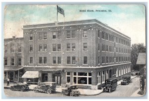 Princeton Illinois IL Postcard Hotel Clark Building Cars Scene 1917 Antique