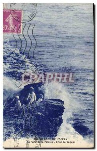 Old Postcard Along the Ocean side of the Cliff Effect of Waves