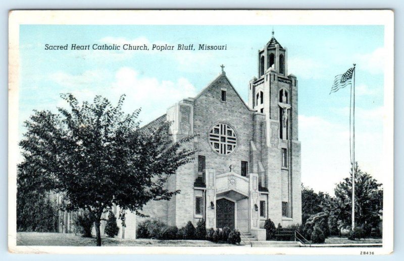 POPLAR BLUFF, Missouri MO ~ SACRED HEART CATHOLIC CHURCH c1930s Postcard