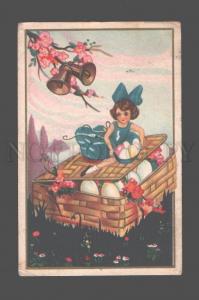 3079462 EASTER Girl w/ EGGS UnSign CHIOSTRI old ART DECO Italy