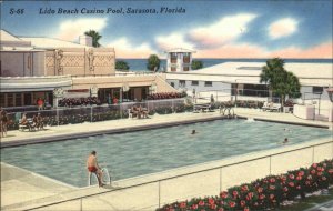Sarasota Florida FL Casino Swimming Pool c1930s-50s Linen Postcard