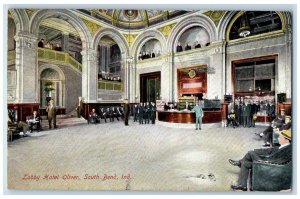 1908 Lobby Hotel Oliver Interior View South Bend Indiana IN Antique Postcard