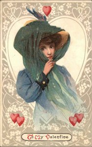 Valentine Mysterious Beautiful Woman Vintage Fashion c1910 Postcard