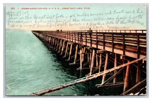 Ogden Lucin Cutoff Railroad Bridge Great Salt Lake Utah UT UNP DB Postcard T20