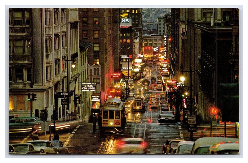 Busy Cable Cars San Francisco California Postcard Night Scene 