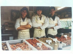 Vintage Postcard Three Young Lads on Seafood Stall at Leigh on Sea Essex 1980s