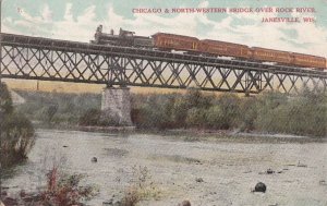 Postcard Railroad Chicago & Northwestern Bridge Rock River Janesville WI