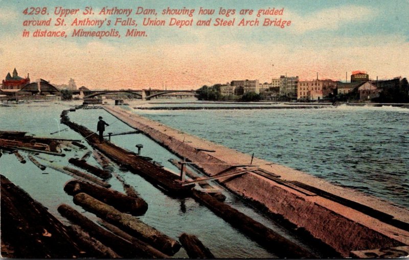 Minnesota Minneapolis Upper St Anthony Dam Showing Logs Guided Around St Anth...