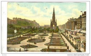 Bird's Eye View of Princes Street, Edinburgh, (looking West), street cars, Ed...