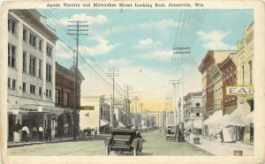 c1920 Postcard; Janesville WI, Apollo Theatre & Milwaukee Street East. Rock Co.