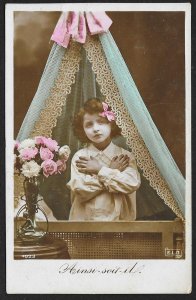 So Be It Girl With Arms Crossed In Veil With Pink Bow Real Photo PC Used c1909