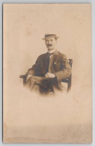 Fair Postal Studio Chicago RPPC Man Boaters Hat Suit Photo Postcard E25