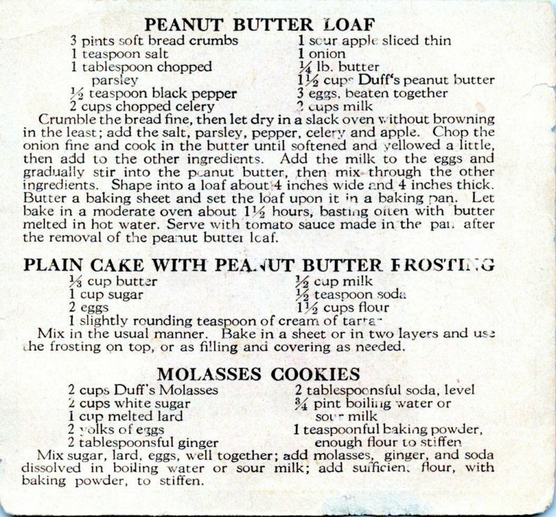 Vintage 1940s Duffs Peanut Butter Advertising Recipe Label Pittsburgh ...