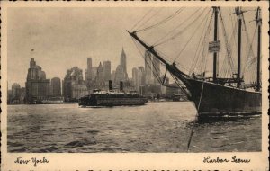 New York City NYC NY Harbor Scene Ferry Ships Vintage Postcard