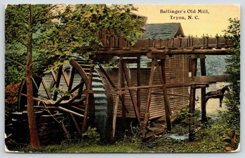 Tryon North Carolina~Ballinger's Old Mill~Water Wheel~Horse Buggy in Front~c1910 