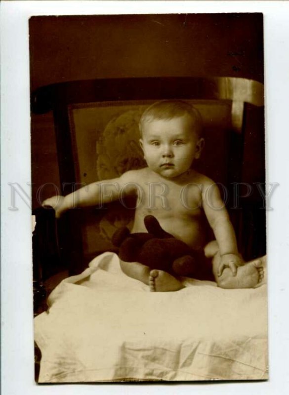 3096415 Little Boy & TEDDY BEAR Toy REAL PHOTO RARE 1932