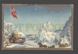 096979 NORWAY FLAG in winter Vintage X-mas PC