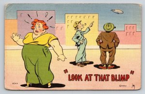1946  Look at That Blimp  Fat Lady  Comic Humor   Postcard
