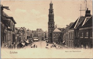 Netherlands Zutphen Markt met Wijnhuistoren Vintage Postcard C172