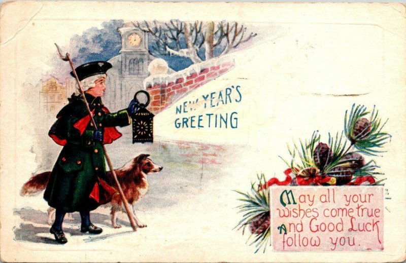 Postcard New Year's Greeting Collie Dog 1924 Pacific Grove California   971