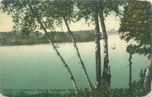 Springfield Massachusetts Birches on Connecticut River, Sailboats Litho Postcard