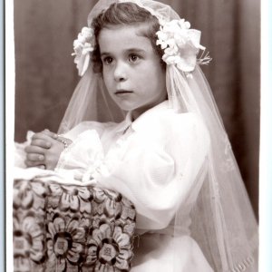 c1930s Pawla, Malta Cute Girl Praying RPPC Adorable Church Real Photo Paola A124